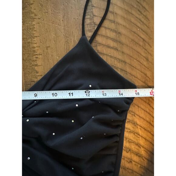 Lipstick Black Beaded Maxi Dress S Spaghetti Straps Y2K Formal Gown Whimsygoth - Picture 8 of 10